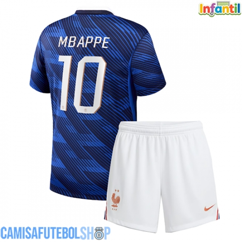 Camisa de time de futebol França Kylian Mbappe #10 Replicas 1º Equipamento Infantil Mundo 2026 Manga Curta (+ Calças curtas)